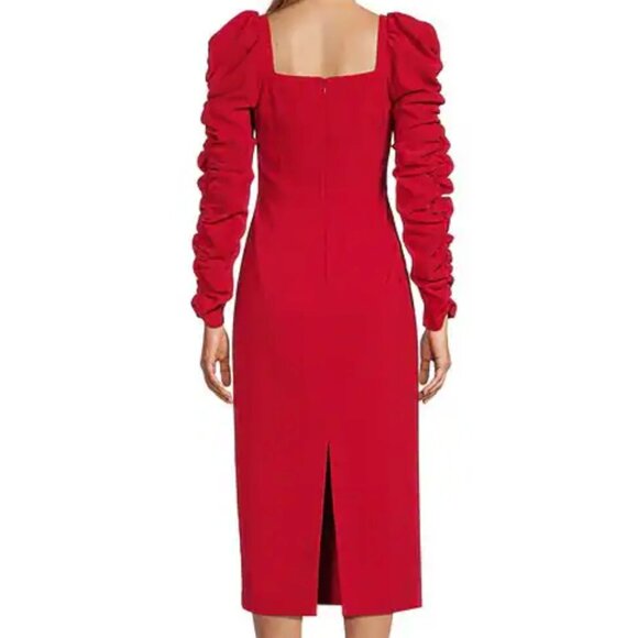 NWT Antonio Melani Francine square neck long ruched sleeve dress in cherry red - Picture 2 of 9